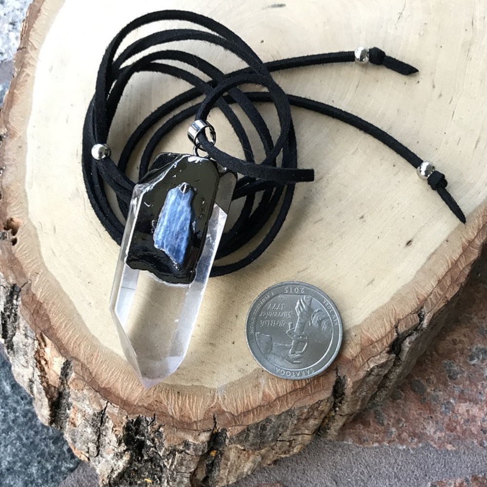Genuine big crystal quartz & kyanite gem necklace - Picture 3 of 8